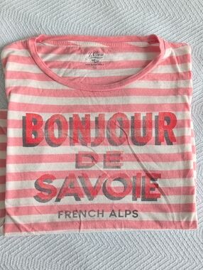 J. Crew Graphic Short sleeve Tee Bonjour De Savoie Pink Stripe XS